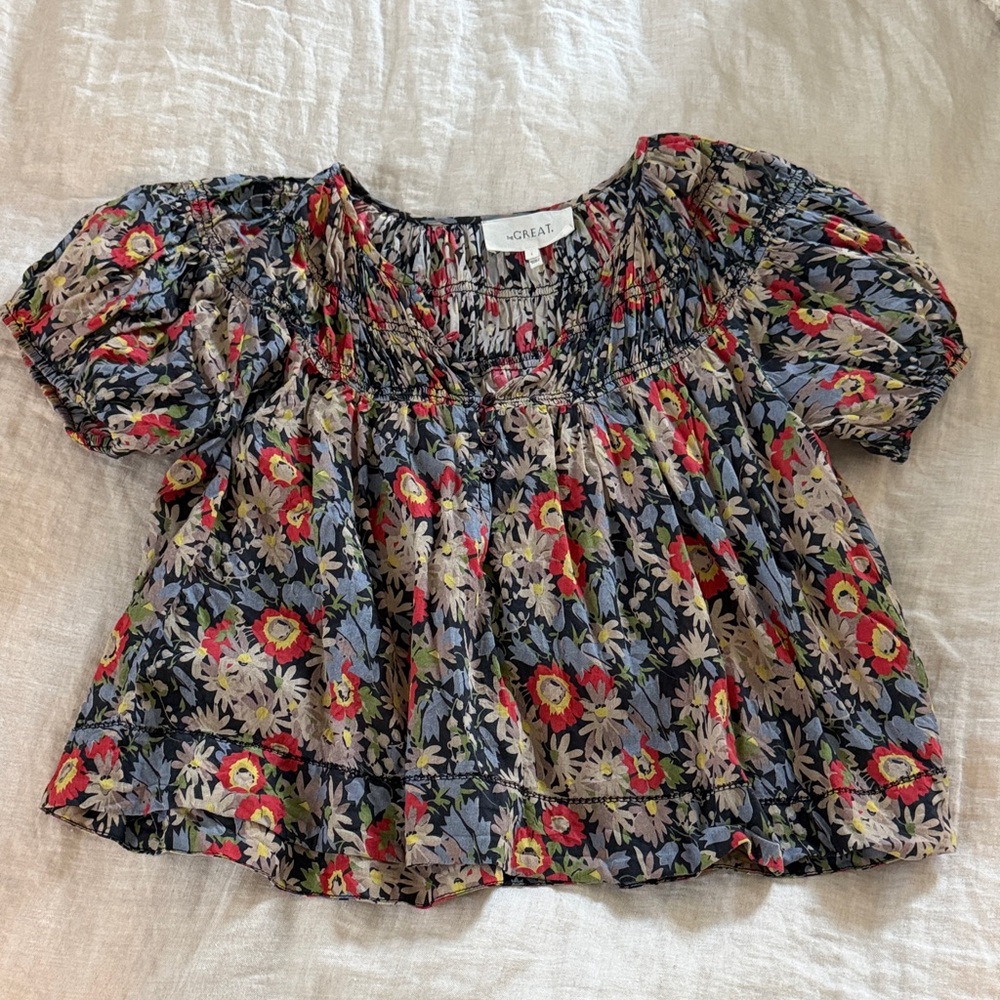 THE GREAT. Floral Puff Sleeve Blouse - Multicolor